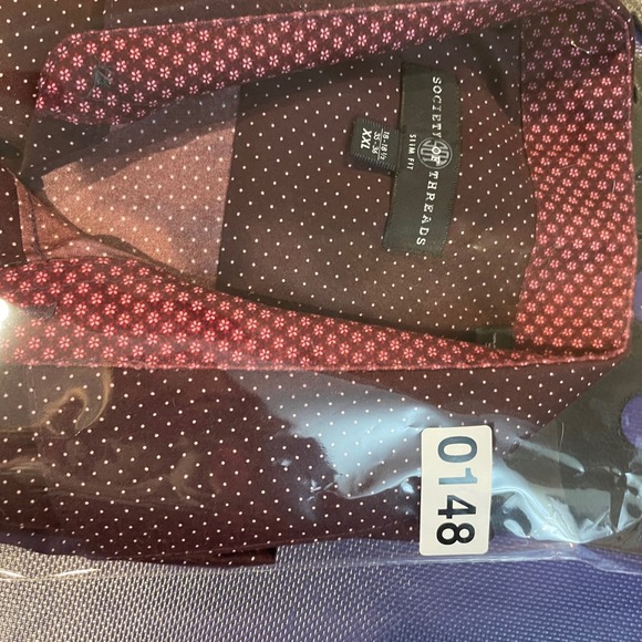 Society Threads Mens Slim Fit Burgundy Micro Dot Dress Shirt XXL - Picture 12 of 12